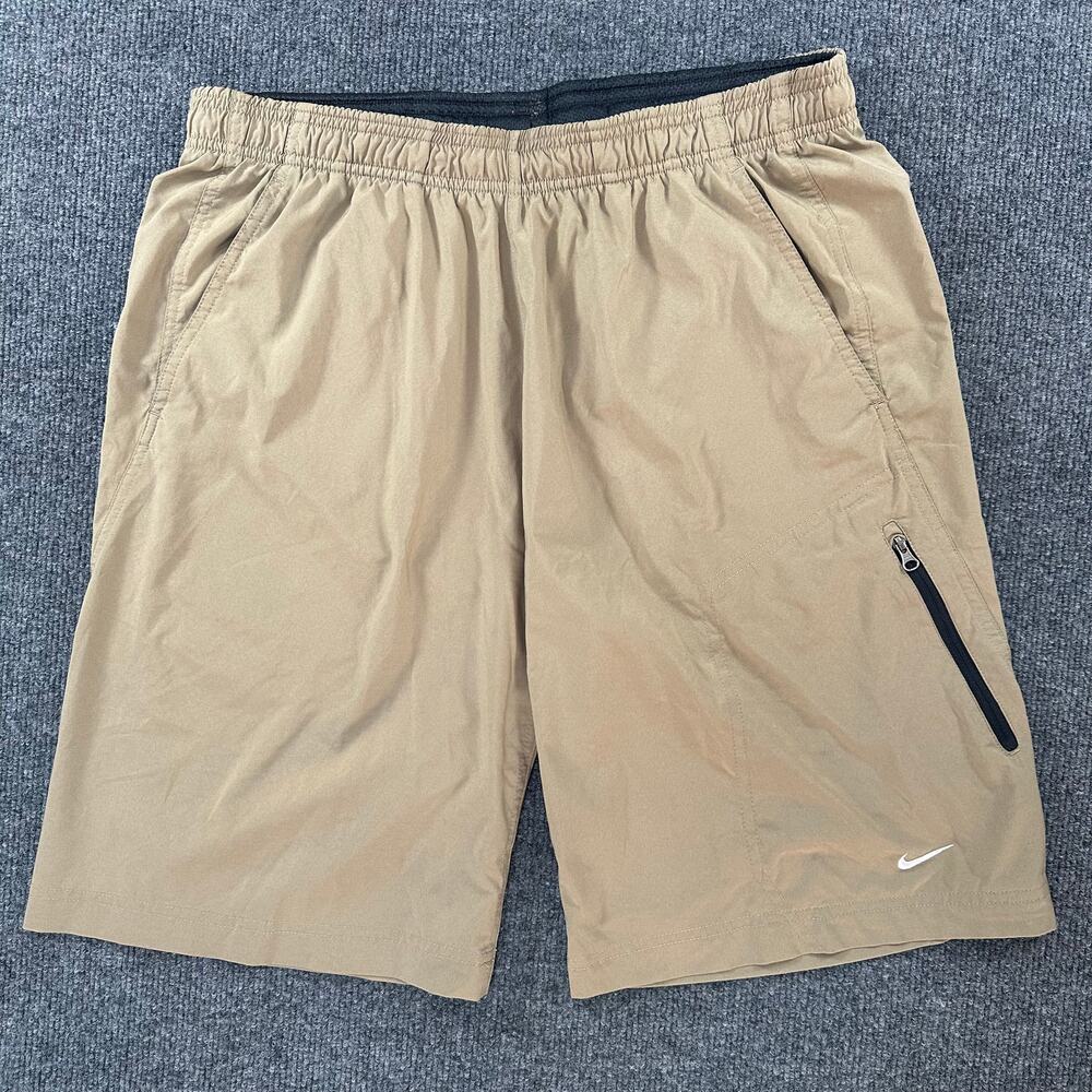 Nike Men's Swoosh Logo Athleisure Shorts Pull On Zip Pocket Comfy Muted Tone L